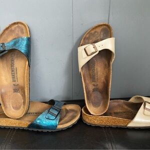 Lot 2 Birkenstock Madrid Sandal in Beige & Blue 38/7 Women’s